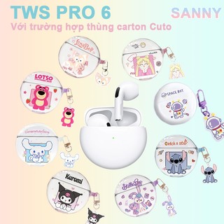 Tai nghe Bluetooth không dây TWS Pro 6, chất lượng âm thanh chuẩn HIFI, cảm biến, ốp bảo vệ hoạt hình