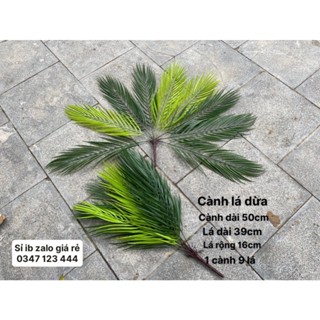 Cây giả - Hoa giả - Cành lá giả -Cụm lá dừa giả 9 lá, cụm dài 50cm, lá dài 69cm, lá rộng 16cm, trang trí decor