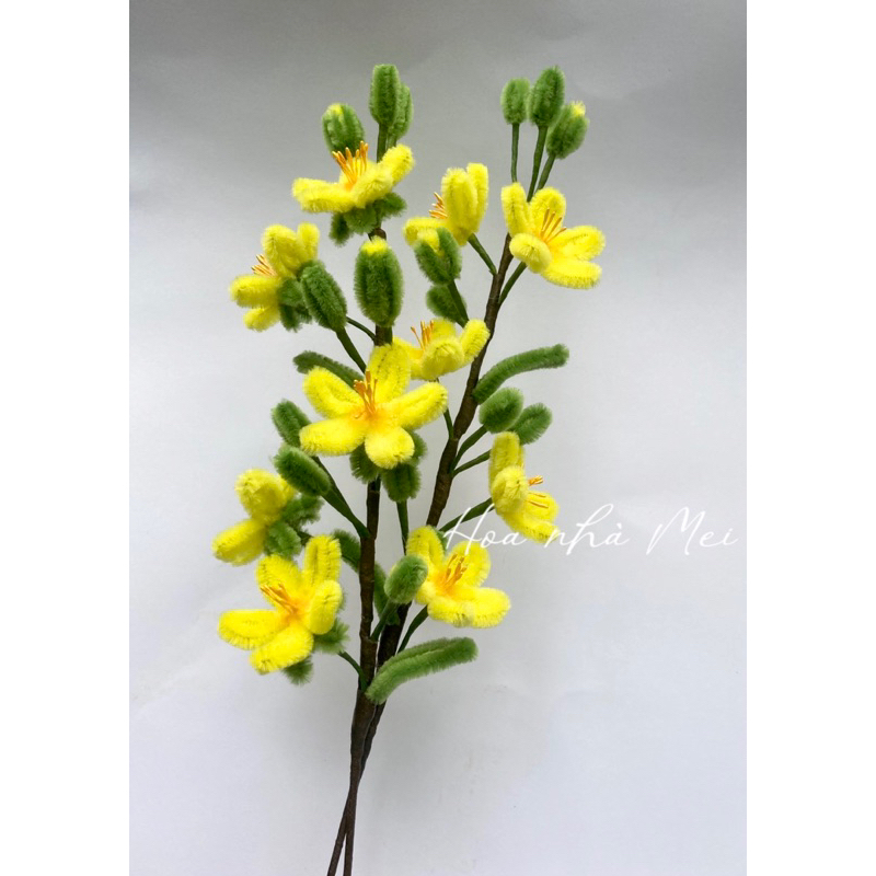 Sét Phụ Kiện Làm Cành Hoa Đào Đỏ Mai Vàng Bằng Kẽm Nhung Để Bàn Chưng TếT