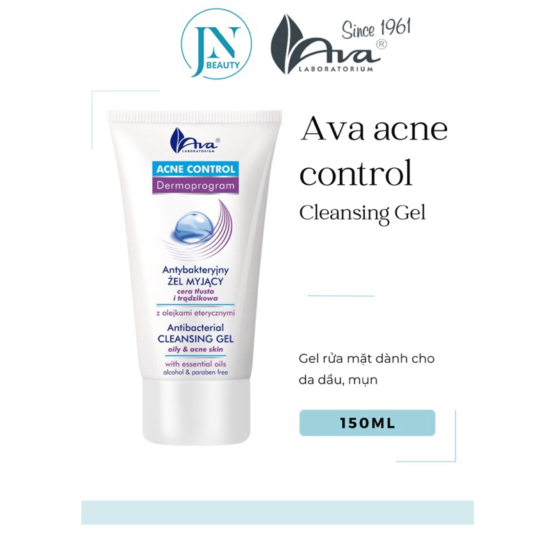 Sữa rửa mặt cho da dầu,mụn AVA ACNE CONTROL Dermaline antibacterial cleansing gel 150ml jnbeauty