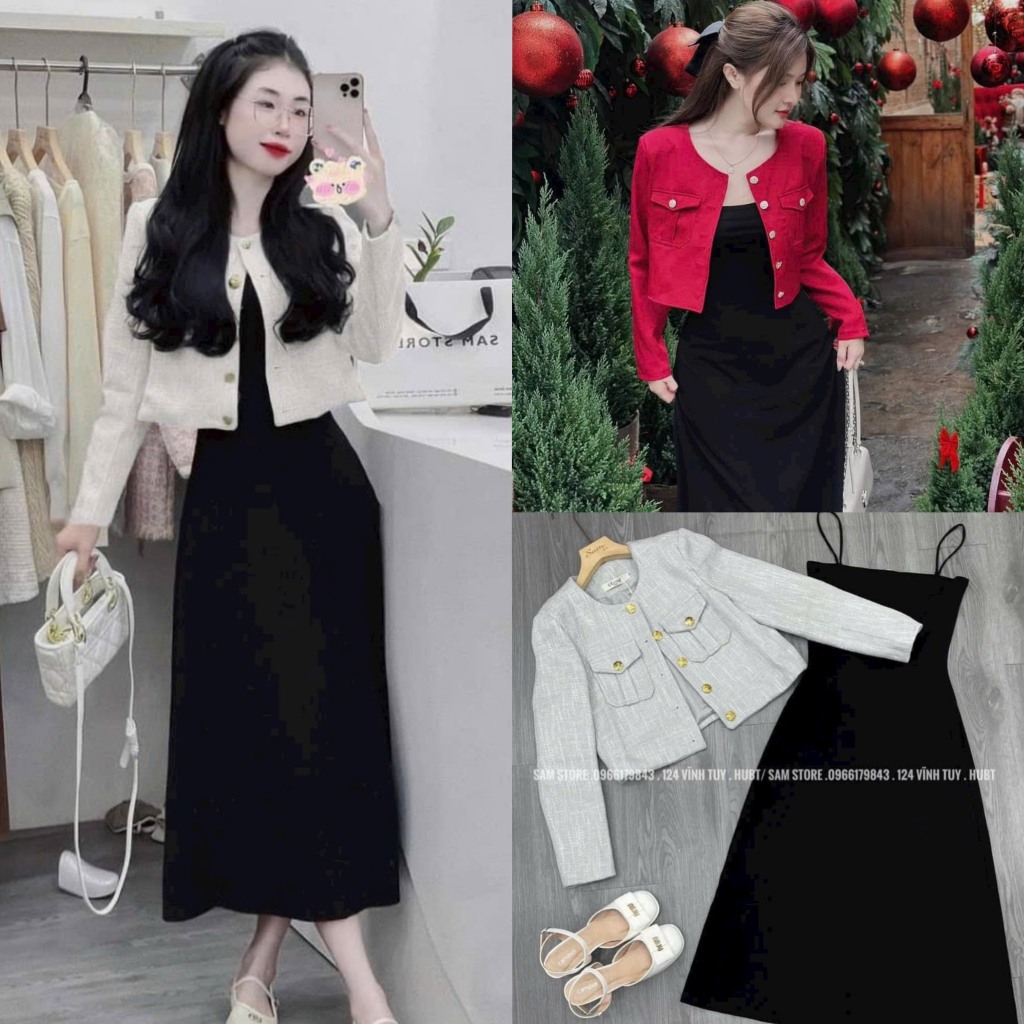 Set váy nữ 2 dây cotton lạnh dáng thân dài xòe kèm áo khoác croptop dạ linen sang chảnh, trẻ trung phù hợp đi dự tiệc