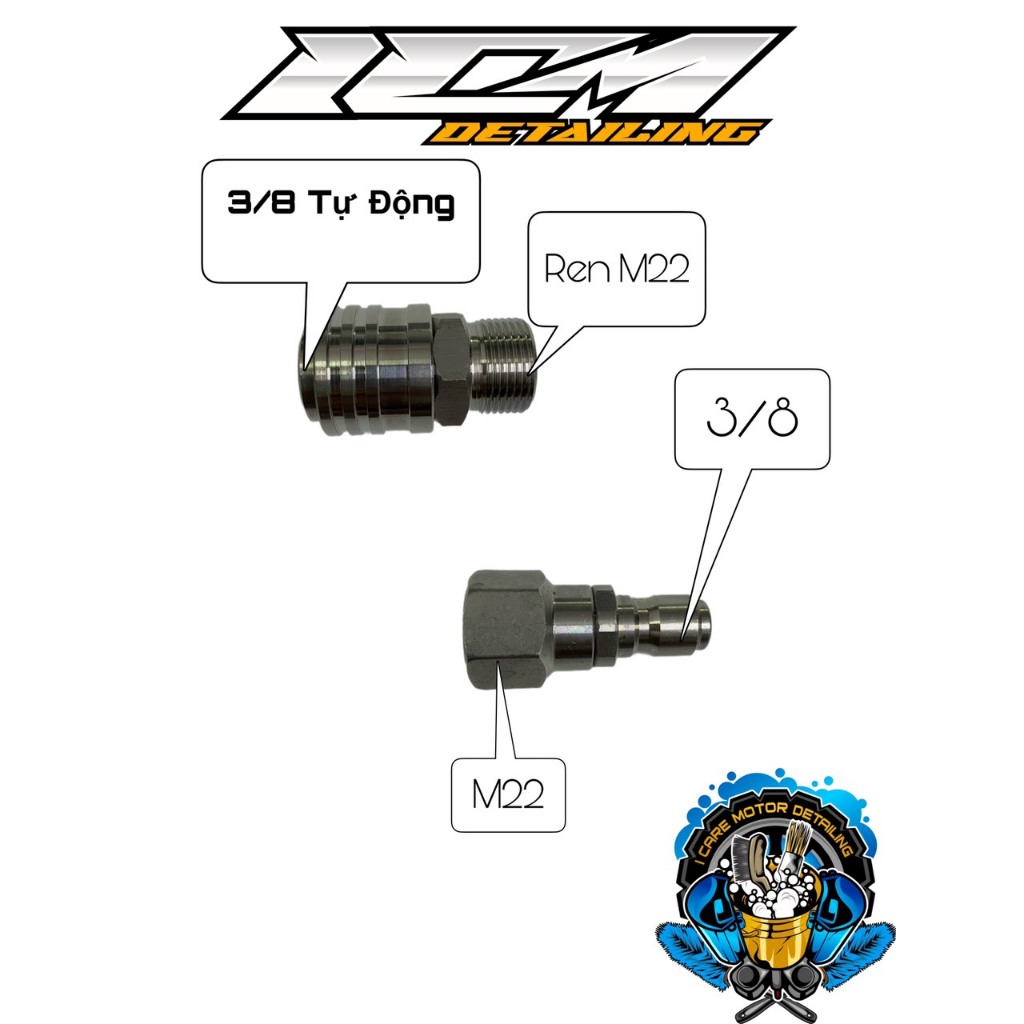 BỘ KHỚP INOX 3/8 TỰ GÀI CHỐNG XOẮN REN 22mm M22x15