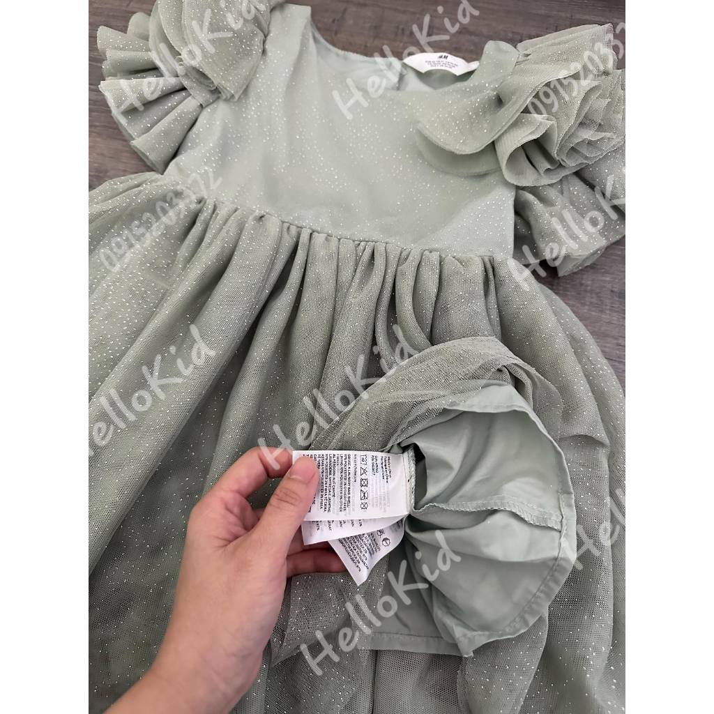 Váy xanh mint lấp lánh tay xoè bồng cho bé