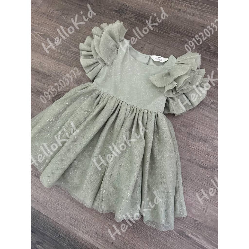 Váy xanh mint lấp lánh tay xoè bồng cho bé
