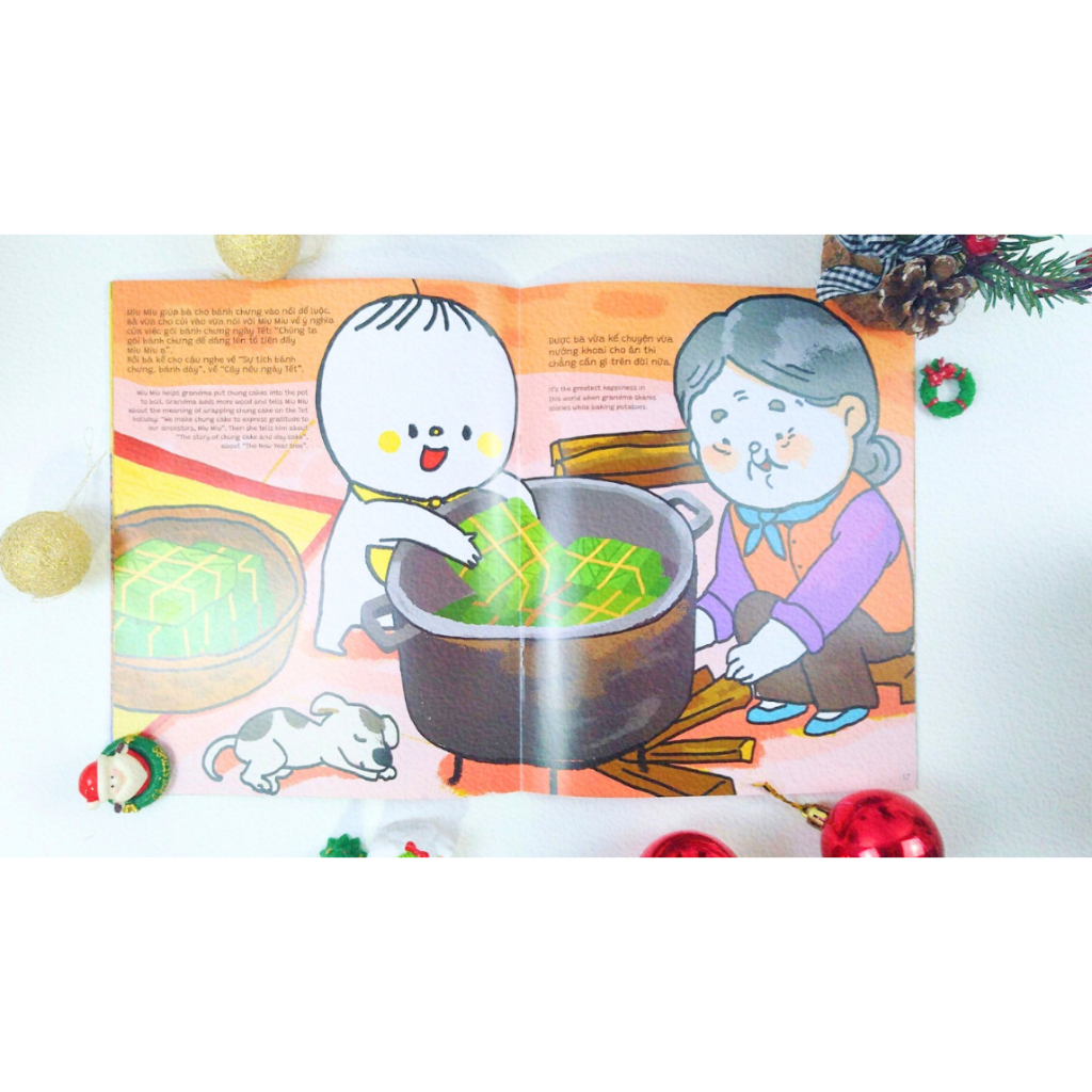 Sách - Ehon Kĩ Năng Sống - Miu Bé Nhỏ Đón Giáng Sinh Và Tết - Song ngữ Anh - Việt