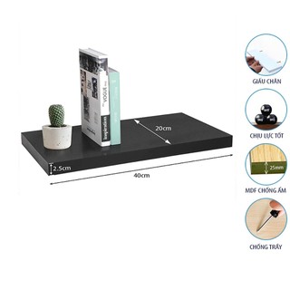 Kệ Gỗ Treo Tường Rộng 20cm, Dày 25mm Màu Đen Thương Hiệu SIB Decor Chiều Dài 40/60cm (KT005)