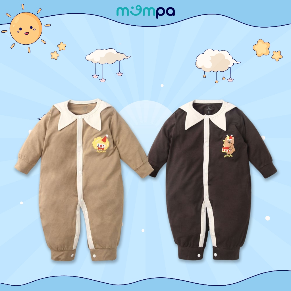 Bodysuit sơ sinh cho bé Mompa 0 - 9 tháng liền chân lộn tay cúc giữa vải Petit mềm mại thoáng khí nhẹ nhàng 412