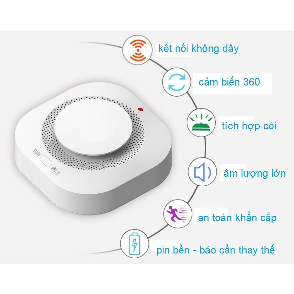 Báo khói không dây phát sóng RF 433Mhz nhiều chức năng