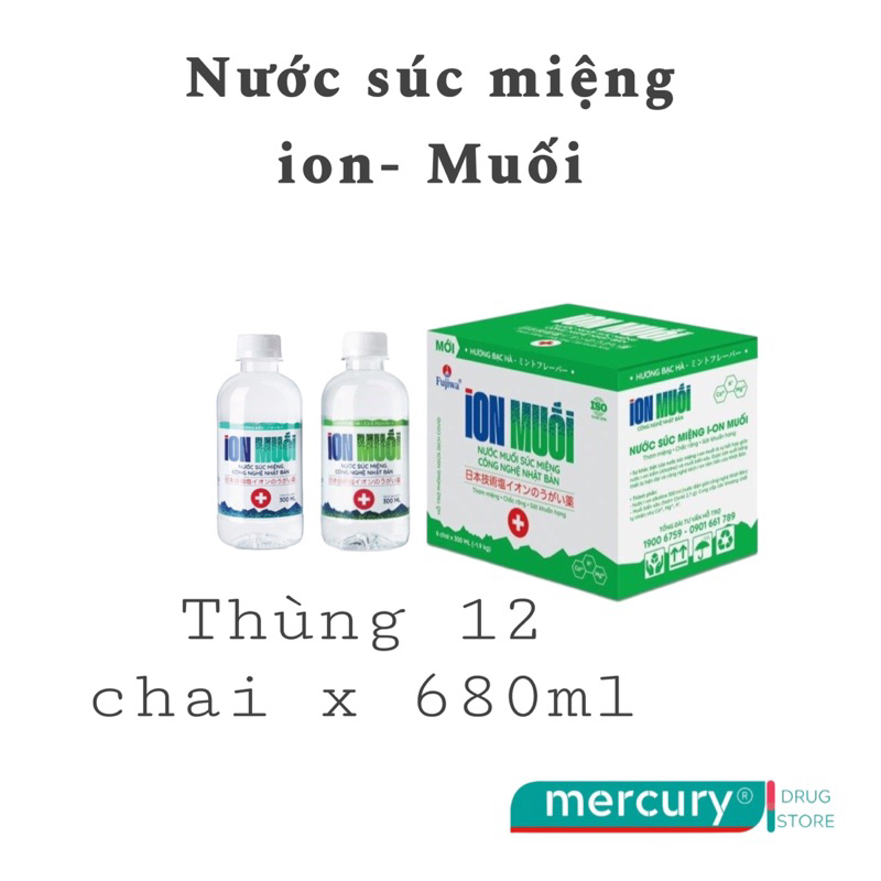 Thùng 12 chai Nước súc miệng ion Muối Fujiwa hỗ trợ diệt khuẩn, vệ sinh họng và miệng (680ml)