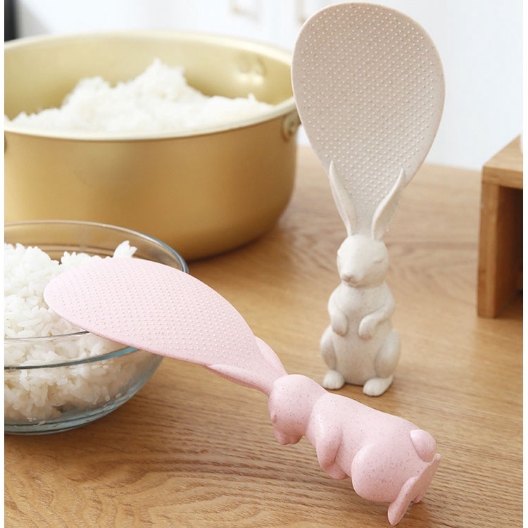 Thìa Xới Cơm Lúa Mạch Hình Thỏ Đứng Dễ Thương Tiện Lợi An Toàn