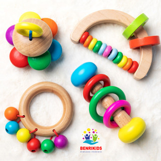 Xúc xắc chuông lục lạc an toàn cho bé bằng gỗ benrikids