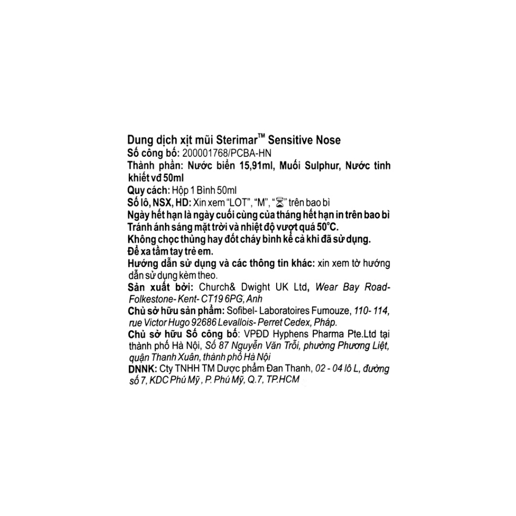 Xịt mũi Sterimar Sensitive Nose chai 50ml