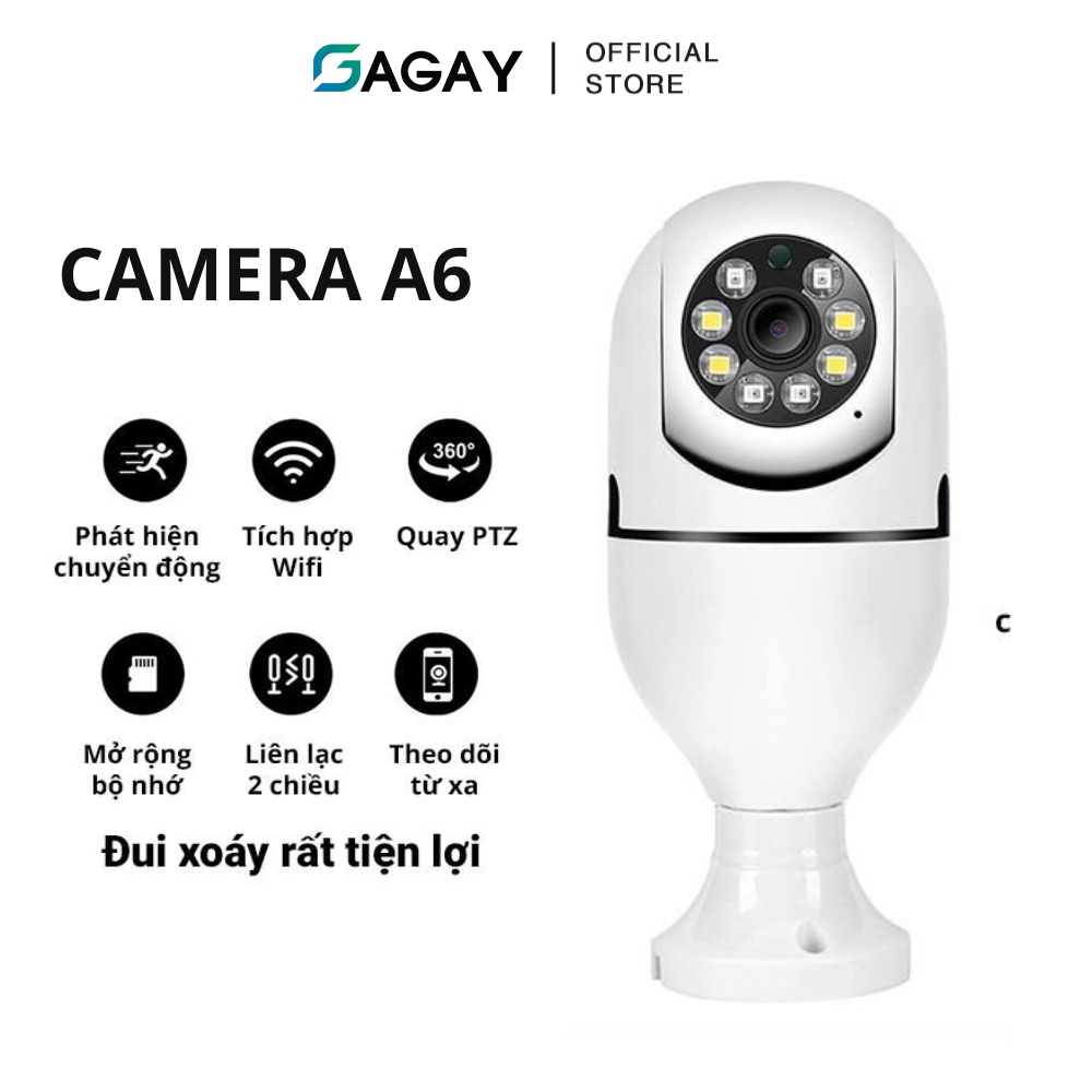 Camera wifi không dây A6 xoay 360, hình độ bóng đèn, FullHD 1080P, kết nối với điện thoại từ xa, tầm nhìn ban đêm GD736