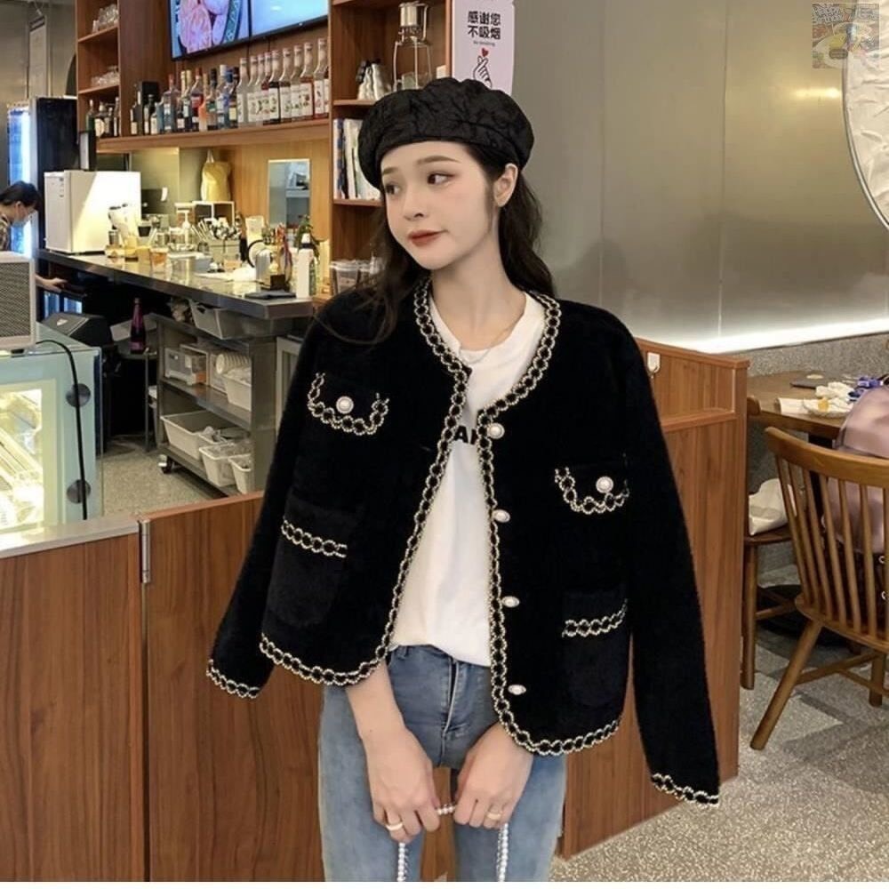 Áo khoác cardigan dạ lông thỏ viền ngọc tiểu thư sang chảnh hàng QCCC, phong cách Hàn Quốc  M2154 SP24