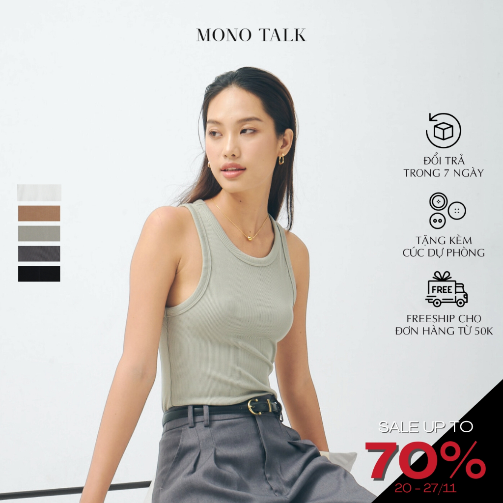 Áo Tank Top Nữ MONOTALK - Áo Ba Lỗ Chất Cotton Kẻ Tăm Dáng Ôm Cổ Yếm Có Đường Ly Sau Lưng (Version II) T20001FT