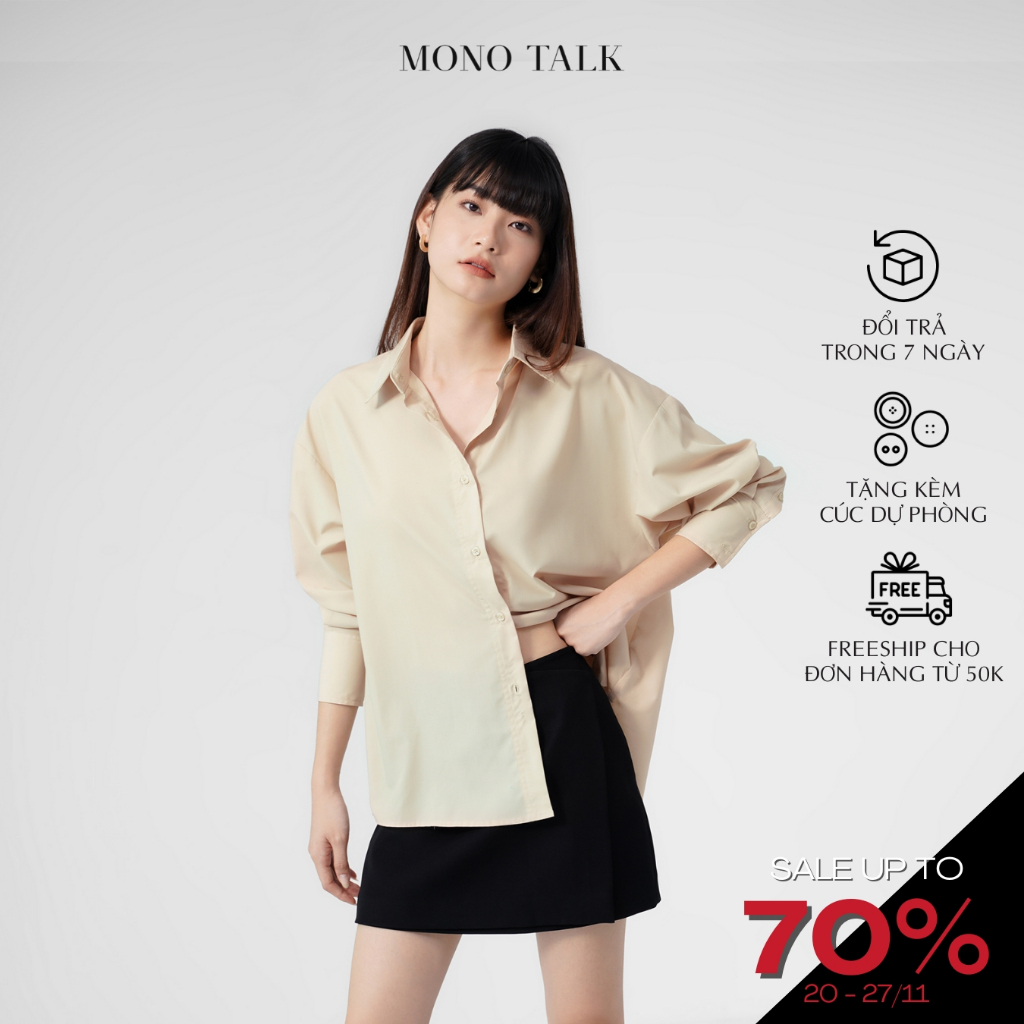 Áo sơ mi nữ dài tay MONOTALK dáng oversized vải không nhăn T10001FT