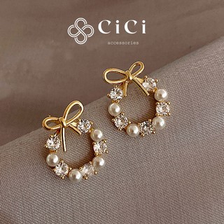Bông tai nữ đính nơ CiCi Accessories khuyên tai hoa phong cách Hàn Quốc phụ kiện trang sức nữ dáng ngắn - BT120
