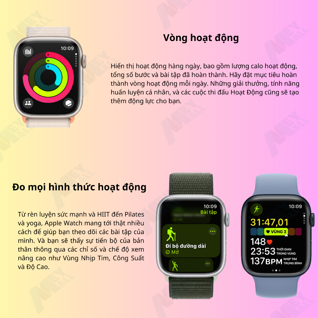 Đồng hồ thông minh APW Series 9 GPS 41mm, 1.9 inch viền nhôm dây thể thao - Bảo hành 1 năm - MeyMall