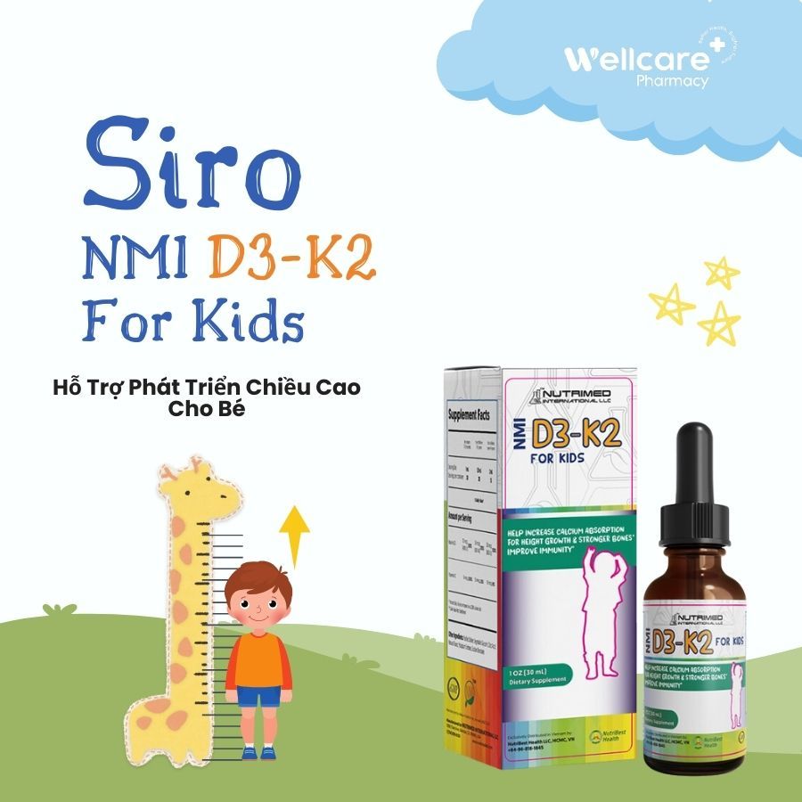 Syrup NMI D3-K2 For Kids  - Lọ 30ml Bổ sung Vitamin D3, K2 hỗ trợ phát triển chiều cao cho trẻ