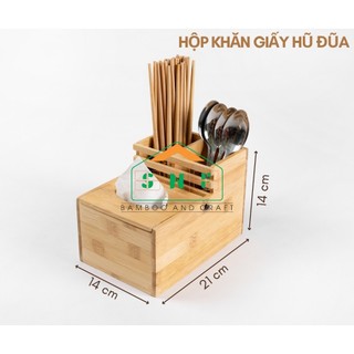 Hộp khăn giấy hũ đũa bằng gỗ tre cao cấp đựng đũa, muỗng, giấy ăn, gia vị- snf bamboo and craft