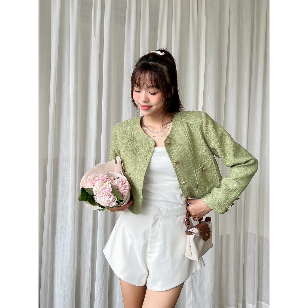 Áo khoác Tweed tay dài có hai túi STELLA JACKET