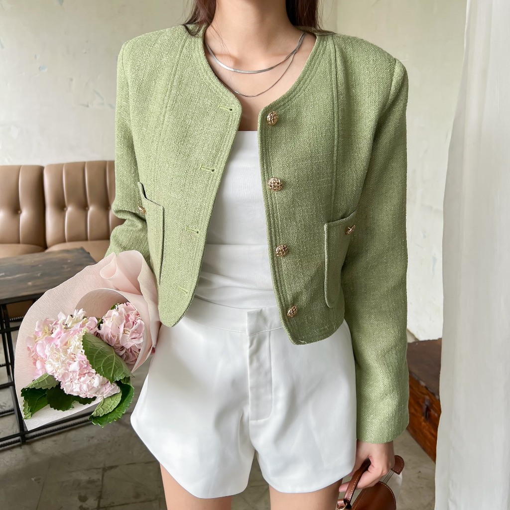 Áo khoác Tweed tay dài có hai túi STELLA JACKET