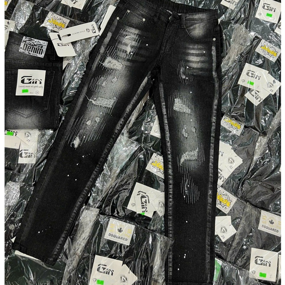 quần bò jean nam dài dsq đen xanh rách kiểu đẹp,form slimfit chất vải mềm co giãn tốt hàng vnxk