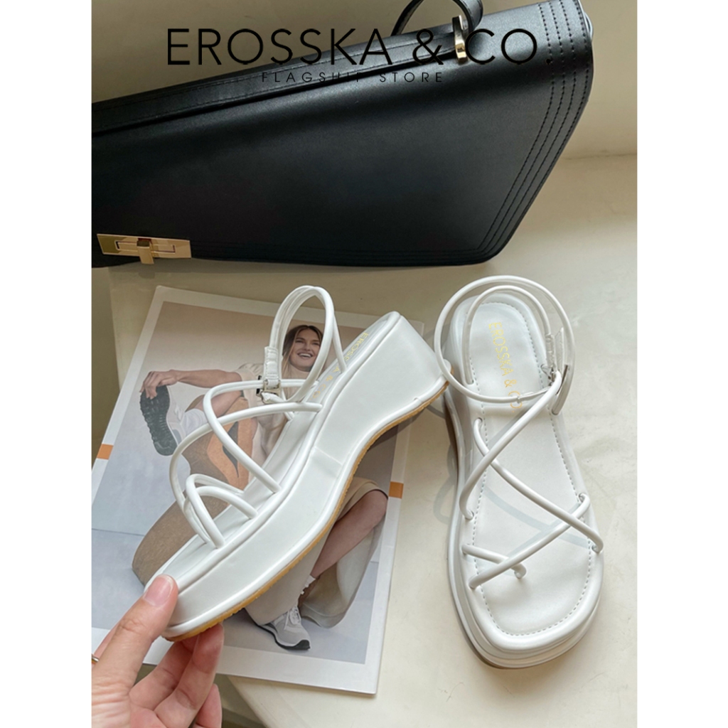 Erosska - Sandal nữ đế xuồng dây mảnh đế PU cao cấp màu trắng cao 5cm - SB001 (V2)