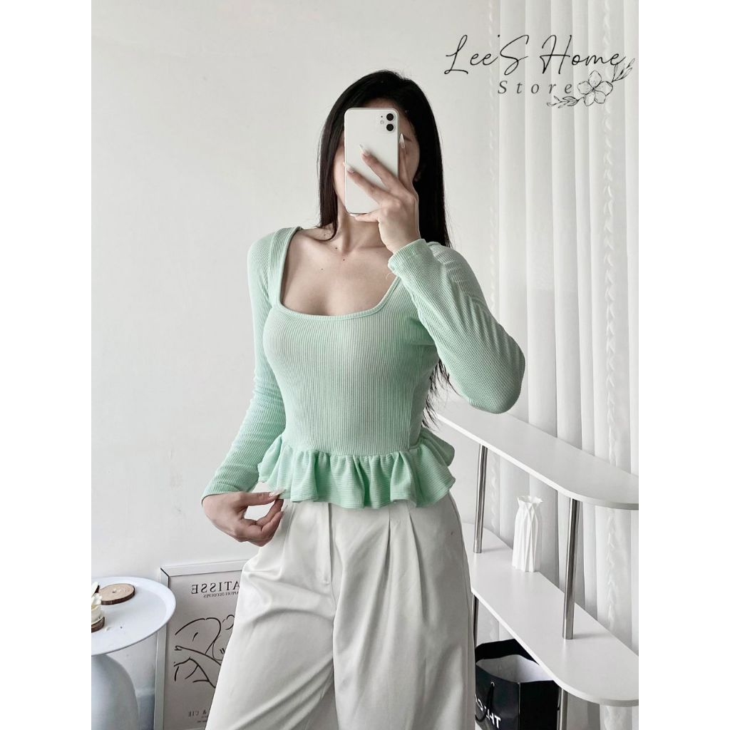 A080 - Áo thun Tổ ong tay dài bèo nhún