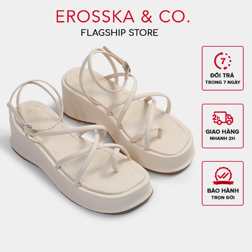 Erosska - Sandal nữ đế xuồng dây mảnh đế PU cao cấp màu trắng cao 5cm - SB001 (V2)