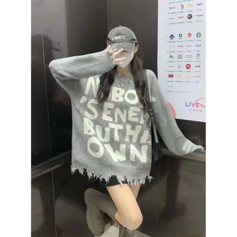 Áo Len chữ NOBODY siêu xinh, áo len nữ phối màu siêu xinh siêu hothit T98
