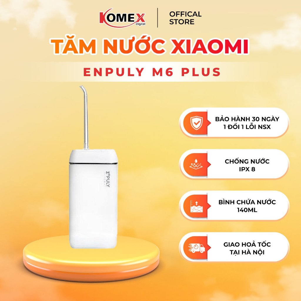 Máy tăm nước Xiaomi ENPULY Mini M6 Plus, chống nước IPX8 với 3 chế độ làm sạch, thiết kế nhỏ gọn kèm 2 đầu phun