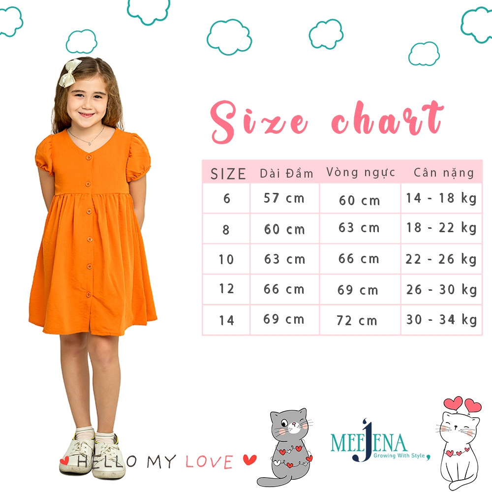 Váy bé gái ngắn tay vải đũi 14-34 kg - MEEJENA - 2029