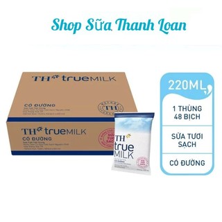 [HSD T10-2024] Thùng 48 Bịch Sữa Tươi Tiệt Trùng TH true MILK Có Đường 220ml/bịch