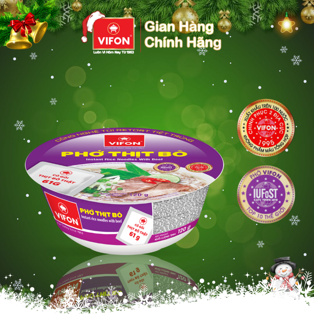 Thùng 12 Tô Phở Thịt Bò Có Thịt Thật VIFON 120g/Tô