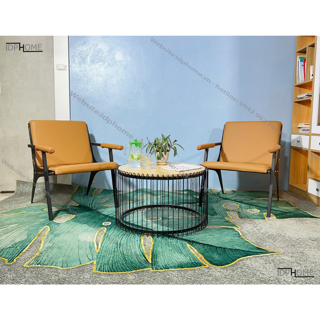 Bàn trà tròn sofa, bàn tròn cafe, bàn trà ban công chân sắt mặt gỗ SP6816