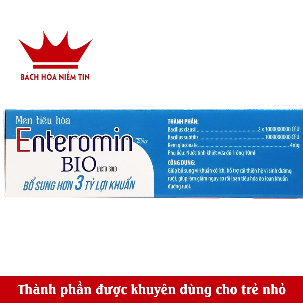 Men tiêu hóa cho bé giảm rối loạn đường ruột - vi sinh Entero Min giảm táo bón tiêu chảy - Hộp 20 ống - hàng chính hãng