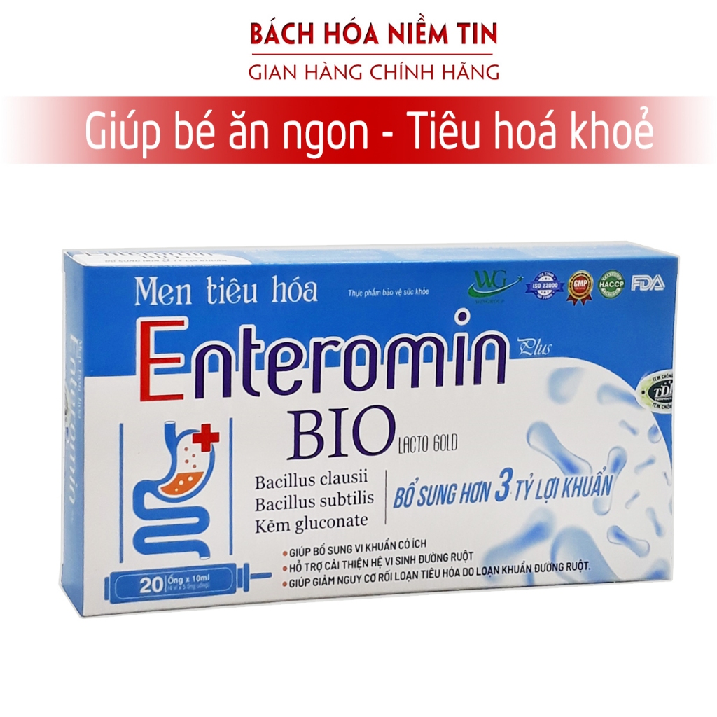 Men tiêu hóa cho bé giảm rối loạn đường ruột - vi sinh Entero Min giảm táo bón tiêu chảy - Hộp 20 ống - hàng chính hãng