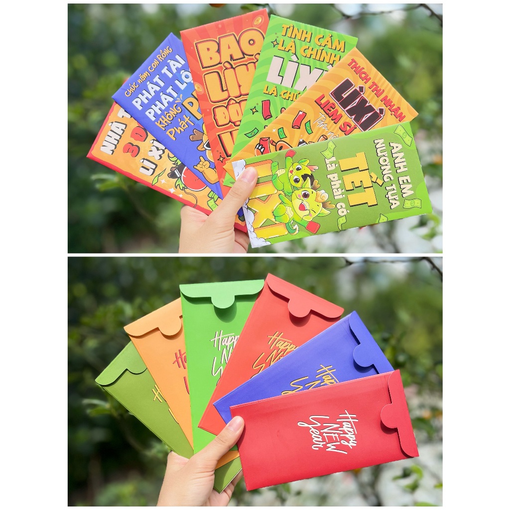 Sét 12 Bao Lì Xì Tết thiết kế đặc sắc - Hình chú Rồng ngộ nghĩnh - Giấy C150 cán mờ in sắc nét