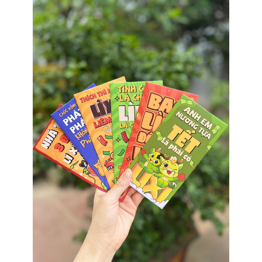 Sét 12 Bao Lì Xì Tết thiết kế đặc sắc - Hình chú Rồng ngộ nghĩnh - Giấy C150 cán mờ in sắc nét