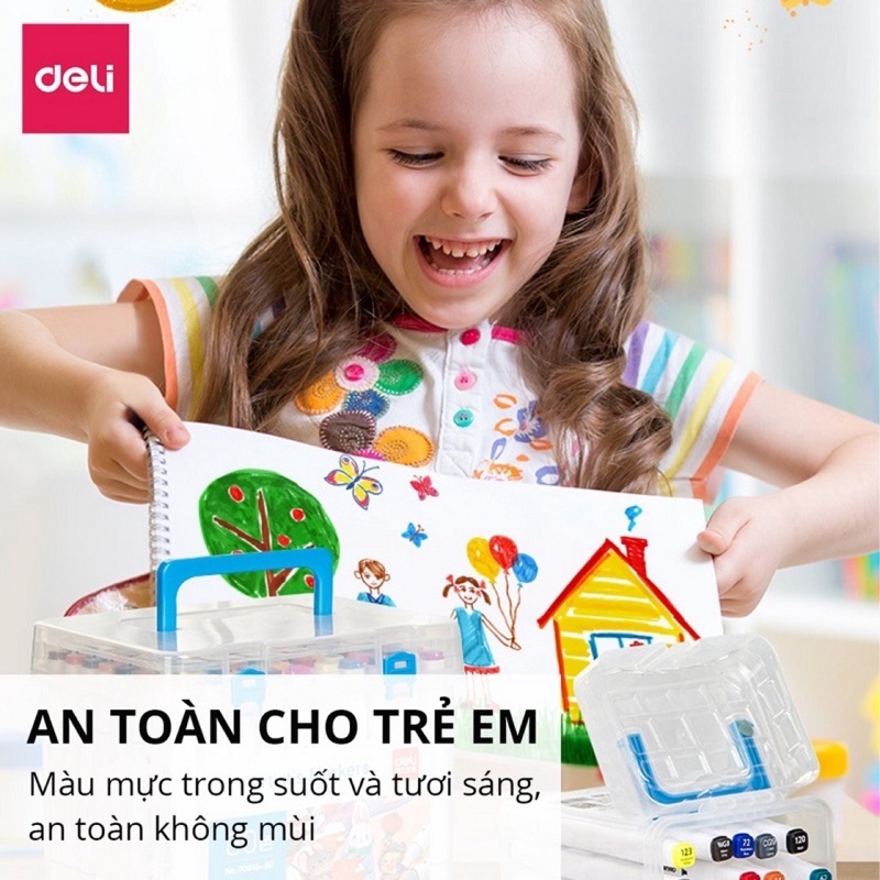 Bút màu marker thân tròn hai đầu Bút marker hộp nhựa Deli 70816 Bút đi nét viết caligraphy