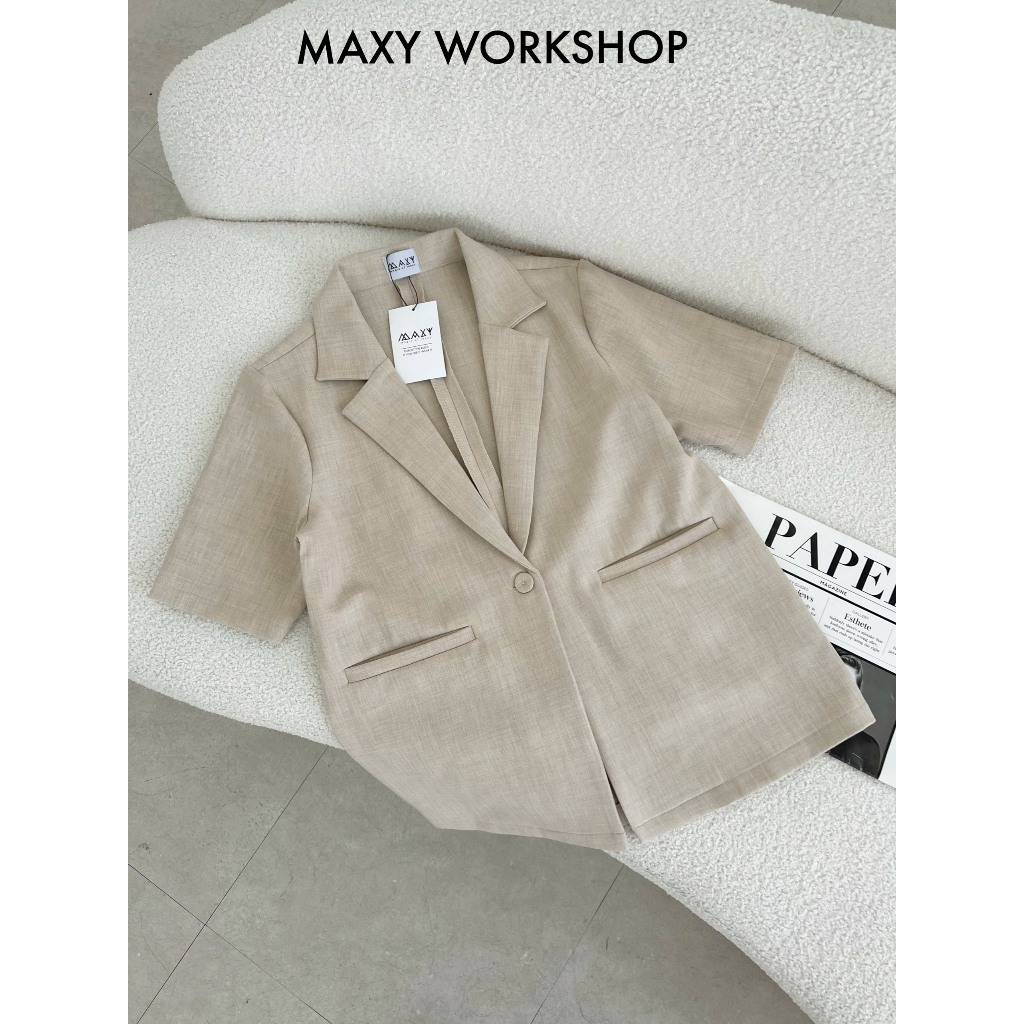 Áo blazer nữ ngắn tay có túi Trendy short blazer Maxy Workshop