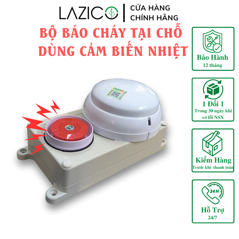 Bộ BÁO CHÁY TỰ ĐỘNG không dây tại chỗ còi hú âm lượng lớn dùng đầu báo khói đầu báo nhiệt LAZICO LC1