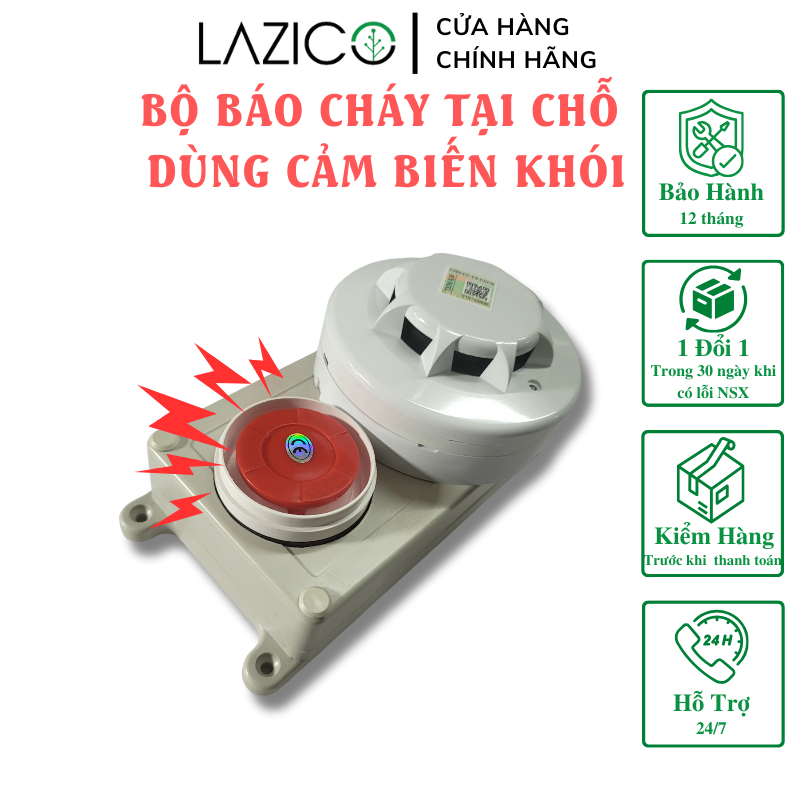 Bộ BÁO CHÁY TỰ ĐỘNG không dây tại chỗ còi hú âm lượng lớn dùng đầu báo khói đầu báo nhiệt LAZICO LC1
