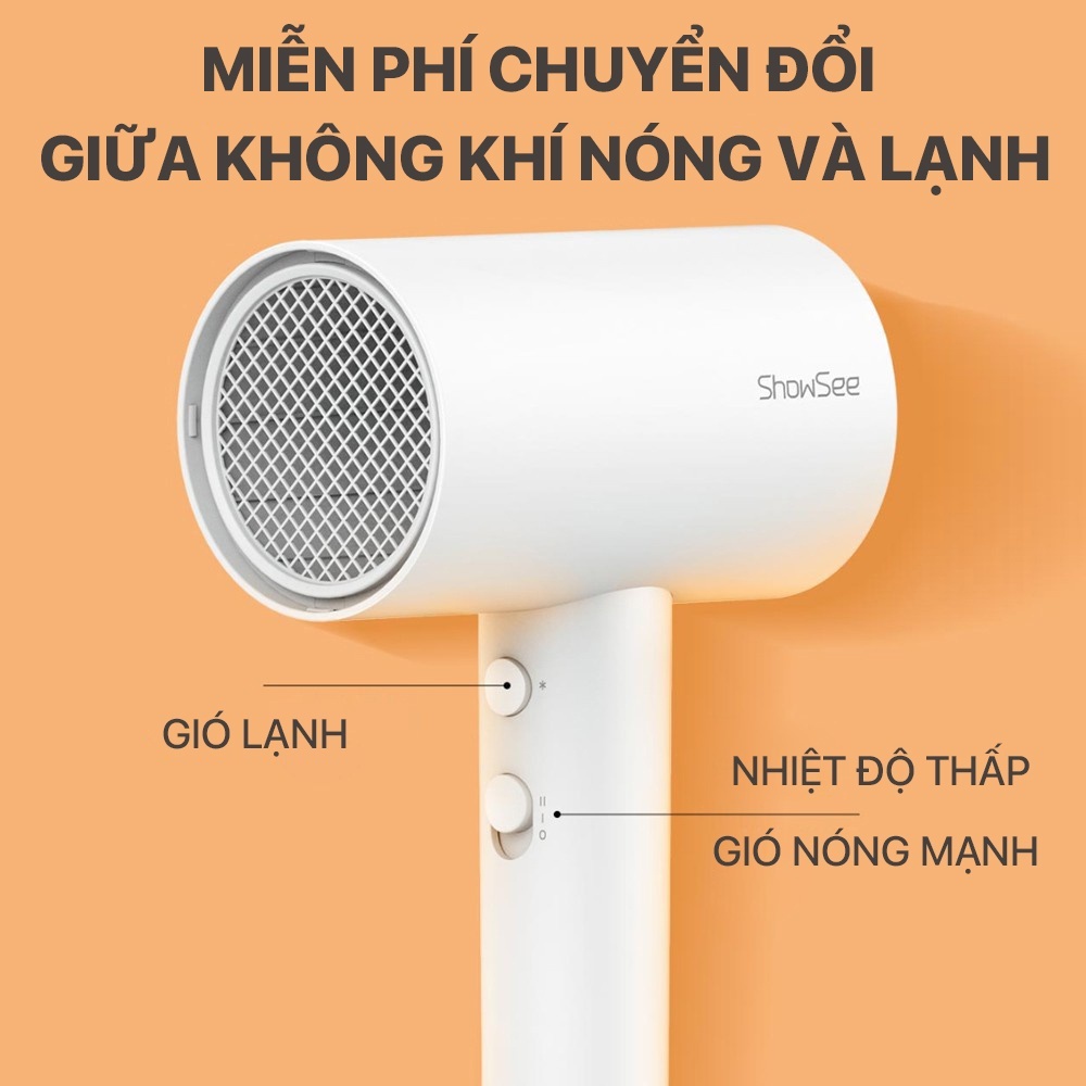 Máy sấy tóc Ion âm ShowSee A1-W Chống Xù Rối, Khô Tóc với Công suất 1800W thiết kế nhỏ gọn tinh thế chính hãng
