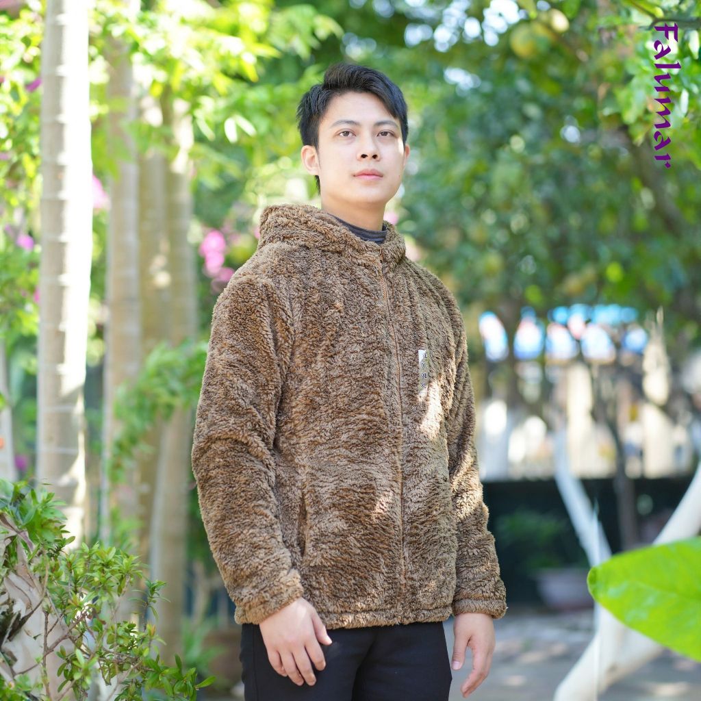 Áo Khoác lông cừu nam có mũ Falumar, áo khoác lông nam mùa đông, lớp lông hai mặt dầy ấm áp