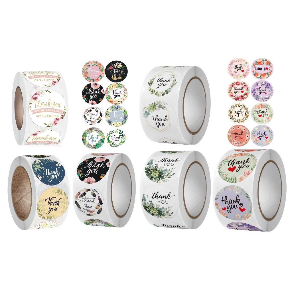 Cuộn 500 nhãn dán cảm ơn, sticker "thank you" cảm ơn hàng thiết kế nhiều mẫu cực đẹp