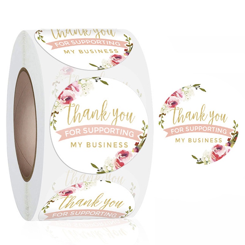 Cuộn 500 nhãn dán cảm ơn, sticker thanh you, tem thank you, hoa xanh nhã nhặn, cực đẹp