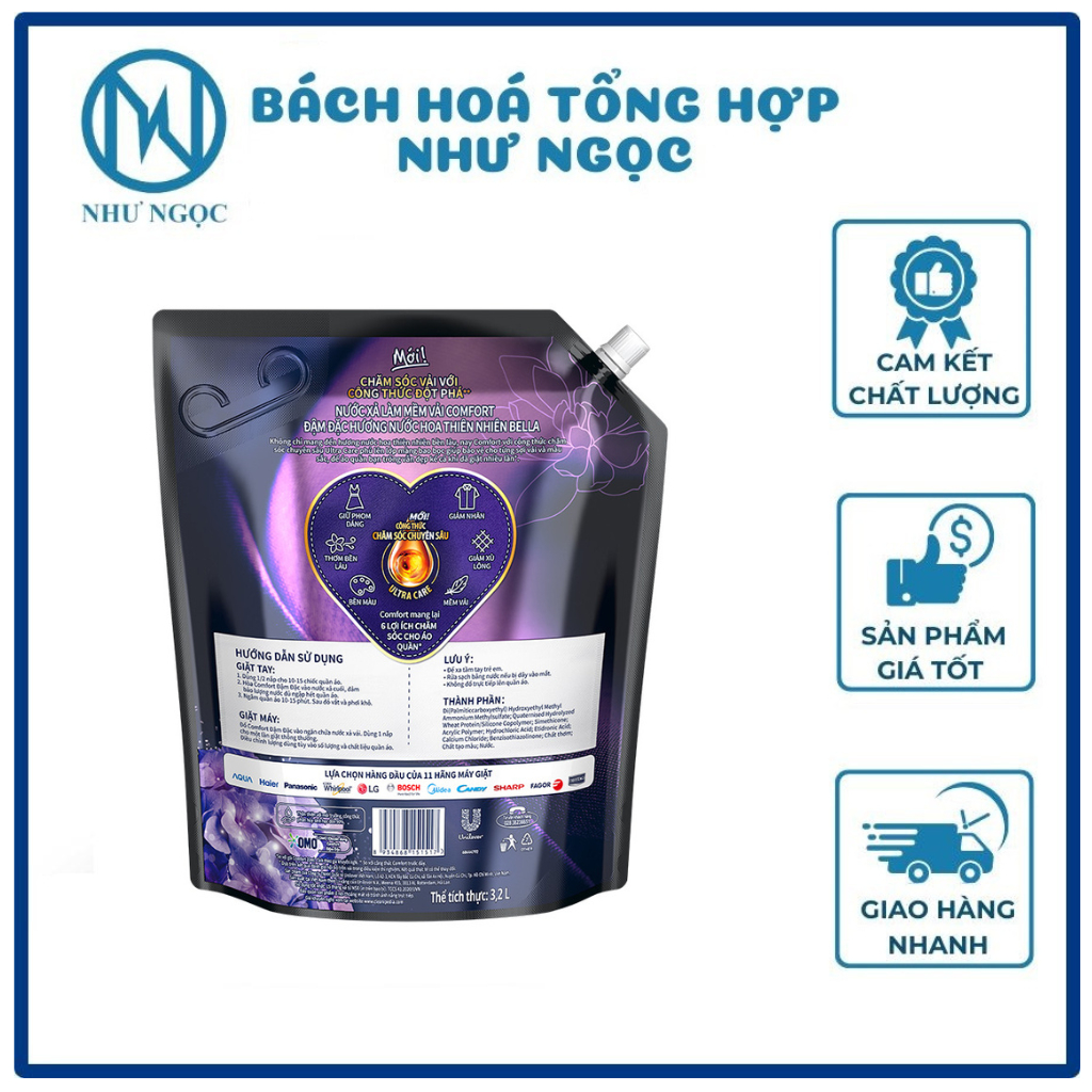 Nước Xả Vải Comfort Hương Nước Hoa Quyến Rũ/Hương Nắng Mới/Hương Nước Hoa Diệu Kỳ Túi 3.2L - Bách Hóa Tổng Hợp Như Ngọc
