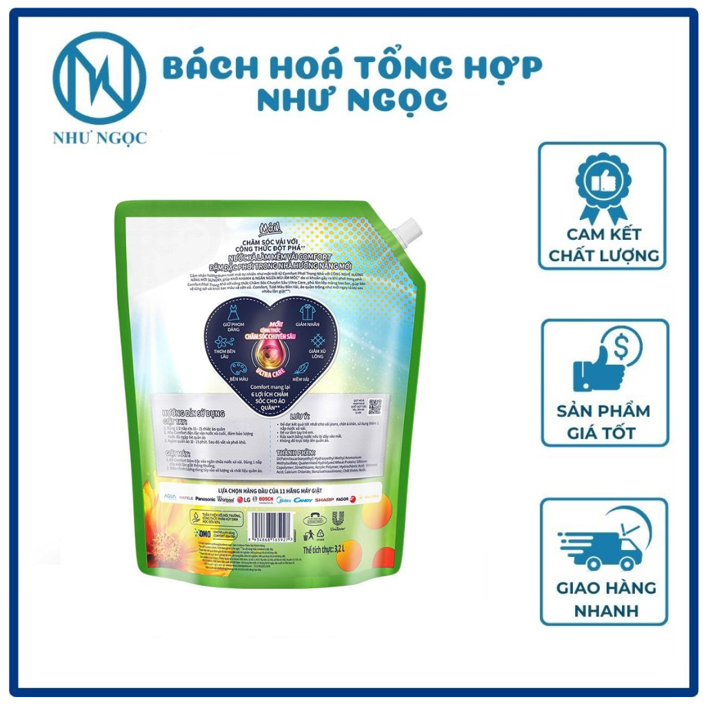 Nước Xả Vải Comfort Hương Nước Hoa Quyến Rũ/Hương Nắng Mới/Hương Nước Hoa Diệu Kỳ Túi 3.2L - Bách Hóa Tổng Hợp Như Ngọc